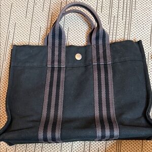 Hermes Black and Gray Canvas Tote